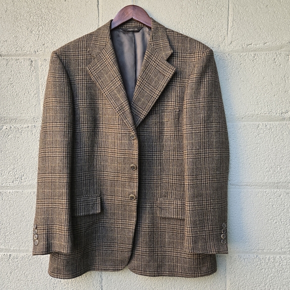 Paul Stuart Beige Wool Plaid 3 Button Jacket Blazer Sport coat Men ● 42 S - Picture 1 of 7